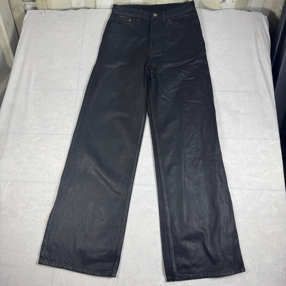 H&M & Denim Womens Wide Leg Jeans Black Dark Wash Ultra-High Waist Regular Fit 6